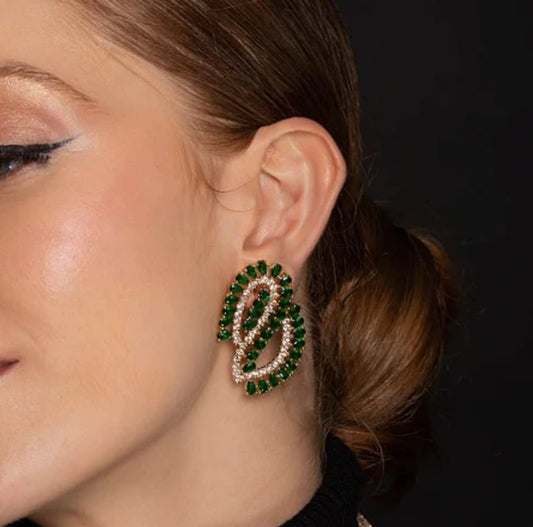 BOUCLE D'OREILLE ESMERALDA VERTE GLAMOUR PLAQUÉ OR 18K