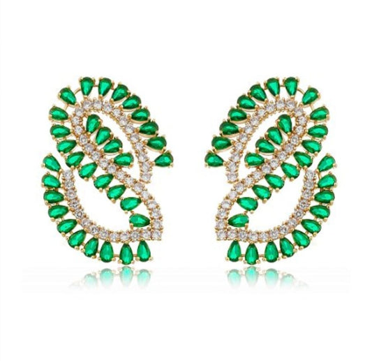 BOUCLE D'OREILLE ESMERALDA VERTE GLAMOUR PLAQUÉ OR 18K